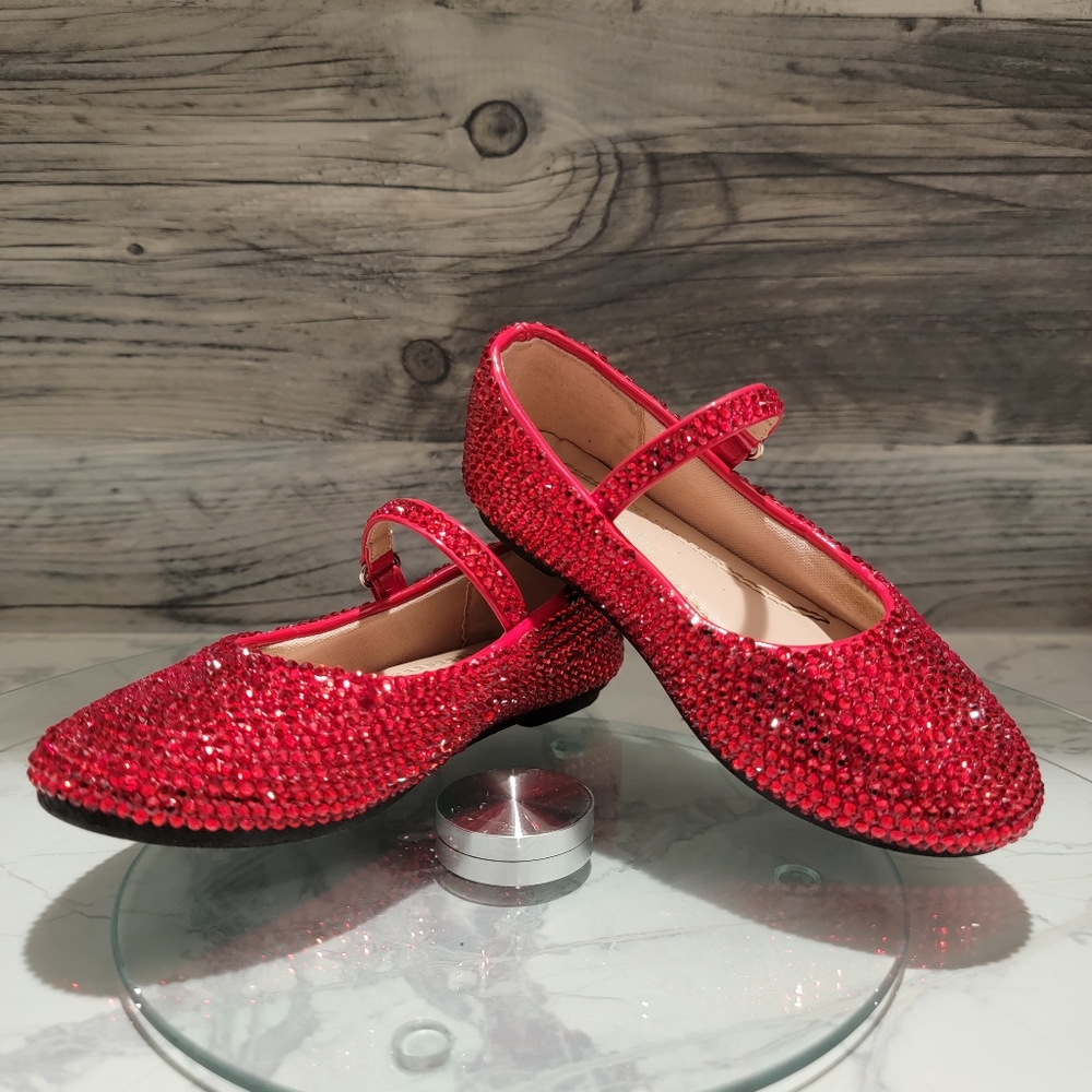 OOAK Custom Ruby Red Rhinestone Pageant Stage Flats Size 8
